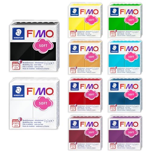 FIMO Soft Polymer Oven Bake Modelliermasse – 10 x 57 g – Essentials 10 Stück von Staedtler