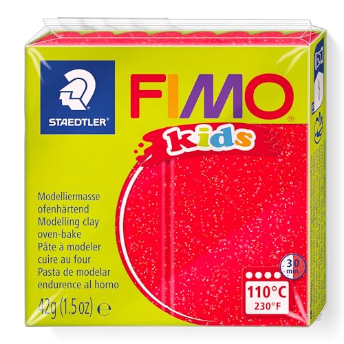 FIMO kids, Modelliermasse zum Modellieren und Kneten, 16 Farben, für Kinder Glitter-Rot Glitter-Rot von Staedtler