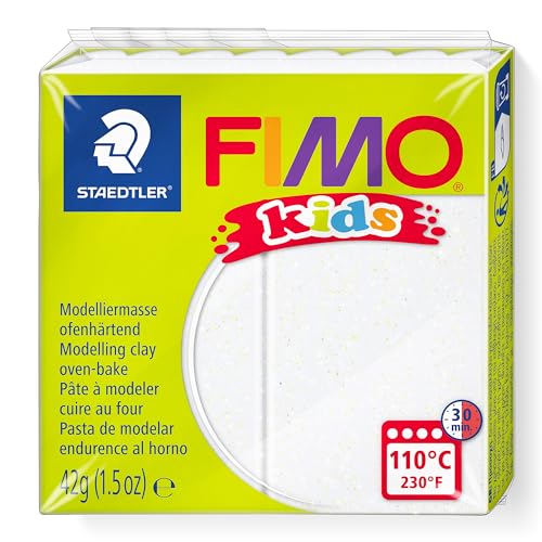 FIMO kids, Modelliermasse zum Modellieren und Kneten, 16 Farben, für Kinder Glitter-Weiß Glitter-Weiß von Staedtler
