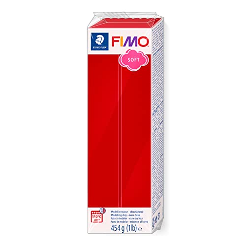 STAEDTLER ofenhärtende Modelliermasse FIMO soft, rot, Großblock 454g, weich und geschmeidig, speziell für Einsteiger und Hobbykünstler, 8021-2 von Staedtler
