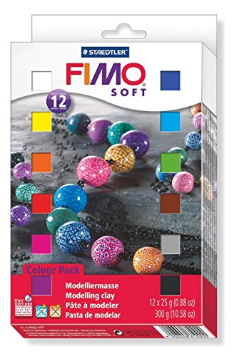 FIMO soft ofenhärtende Modelliermasse. Kartonetui mit 12 sortierten Basic-Farben, 12 Halbblöcke à 25 g von Staedtler