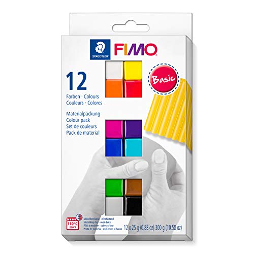 STAEDTLER ofenhärtende Modelliermasse FIMO soft in basic Farben, weich und geschmeidig, speziell für Einsteiger und Hobbykünstler, 12 Halbblöcke á 25g in sortierten , 8023 C12-1 von STAEDTLER