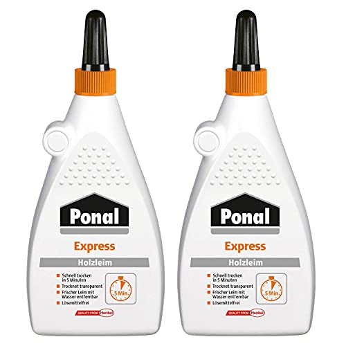 Ponal Express Holzleim, transparent und schnell trocknender Holzkleber für vielseitige Verleimungs- & Bastelarbeiten, wasserfester Leim in praktischer Flasche, Vorteilspack mit 2 x 550g, 9H PN10XX Ponal Express Holzleim, transparent und schnell trocknender Holzkleber für vielseitige Verleimungs- & Bastelarbeiten, wasserfester Leim in praktischer Flasche, Vorteilspack mit 2 x 550g, 9H PN10XX von Ponal