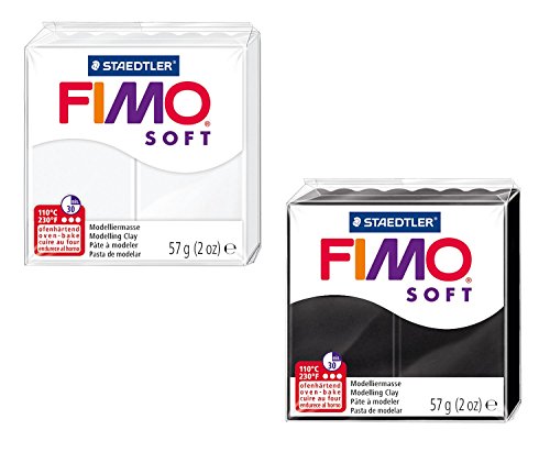 STAEDTLER 10123817 8020 AMZ 1 - Fimo Soft Modelliermasse, 2 Blöcke, 57 g, schwarz/weiß von Staedtler