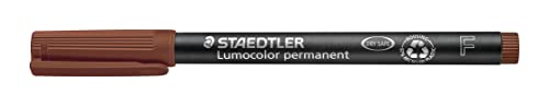 STAEDTLER permanent Marker Lumocolor, braun, F-Spitze Linienbreite ca. 0,6 mm, wisch- und wasserfest, Made in Germany, lange Lebensdauer, 10 braune Universalstifte im Kartonetui, 318-7 von Staedtler