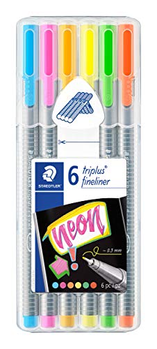 STAEDTLER 334 SB6CS3 Fineliner triplus (ergonomische Dreikantform, hohe Qualität, superfeine Spitze, Set Neon mit 6 brillanten Farben, Linienbreite 0,3 mm) von Staedtler