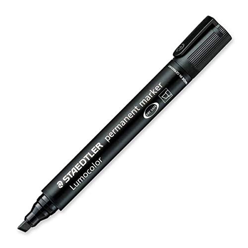 STAEDTLER 350 Permanentmarker mit abgeschrägter Spitze, Kunststoff, schwarze Tinte auf Alkoholbasis, trocknet nicht aus, 10 Stück von STAEDTLER