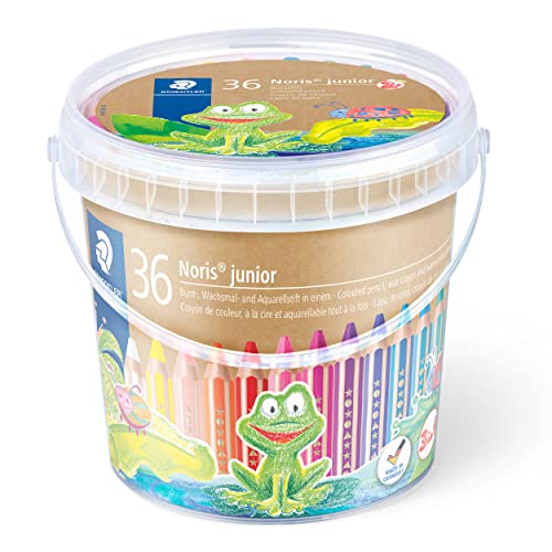 STAEDTLER 3in1 Buntstift Noris junior Bunt-,Wachsmal- und Aquarellstift, extra bruchsicher, ideal für Kinder, für viele Oberflächen, Classpack mit 36 Farben inkl. 3 Spitzer, 140 C36 STAEDTLER 3in1 Buntstift Noris junior Bunt-,Wachsmal- und Aquarellstift, extra bruchsicher, ideal für Kinder, für viele Oberflächen, Classpack mit 36 Farben inkl. 3 Spitzer, 140 C36 von Staedtler