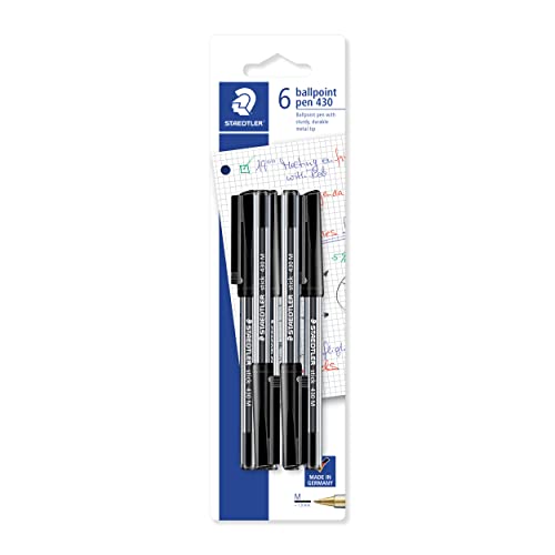 STAEDTLER 430 M9BK6 stick Kugelschreiber Linienbreite M, 0.45 mm, 6 Stück auf Blisterkarte, schwarz von Staedtler