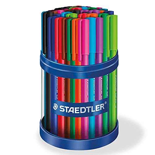 STAEDTLER 43235MKP50 stick Kugelschreiber Linienbreite M, 0.45 mm, Schaft in Schreibfarbe, 50 Stück in Köcherpackung, mehrfarbig, 43235MKP50ST von Staedtler