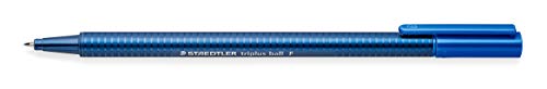 STAEDTLER 437 F-3 Kugelschreiber (triplus ball, ergonomische Dreikantform, hohe Qualität, Set mit 10 Stück, Farbe Blau, Linienbreite F) von Staedtler