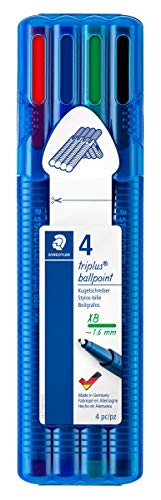 STAEDTLER 437 XBSB4 ST Kugelschreiber triplus ball (ergonomischer Dreikantschaft, Linienbreite XB, wischfest, aufstellbare STAEDTLER-Box mit 4 Farben) von Staedtler