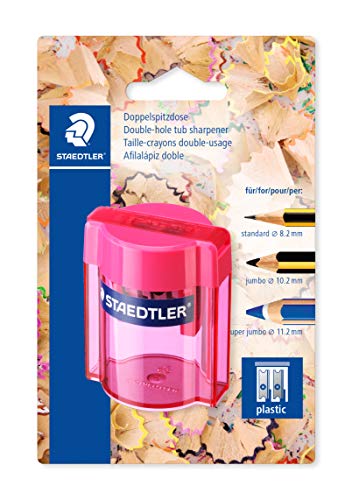 STAEDTLER 513 – Blister 1 Anspitzer Kunststoff 2 Verwendungen mit Behälter transparent verschiedene Farben von Staedtler