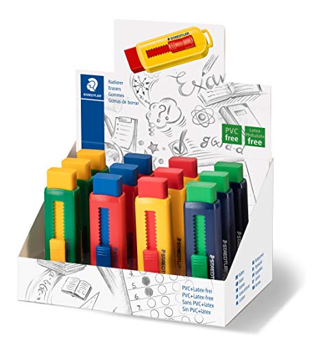STAEDTLER 525 PS1 S Radierer mit Druckmechanismus 12 Stück farblich sortiert von STAEDTLER