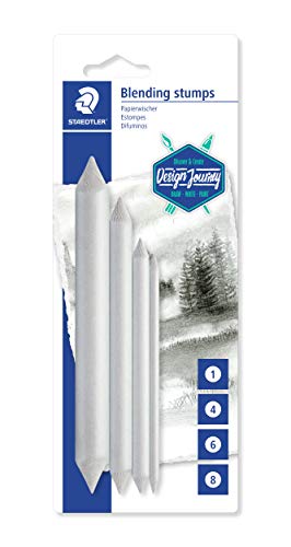 STAEDTLER 5426-S BK4ST Papierwischer, für alle verwischbaren Zeichenmaterialien, spitzbar mit Sandpapier, Blisterkarte mit 4 Papierwischern in verschiedenen Größen, 5426-S BK4 von Staedtler