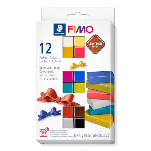 STAEDTLER 8013 C12-2 FIMO Leather-Effect ofenhärtende Modelliermasse (für kreative Objekte im Leder-Look, lederähnliche Optik und Haptik, Set mit 12 Farben) von Staedtler