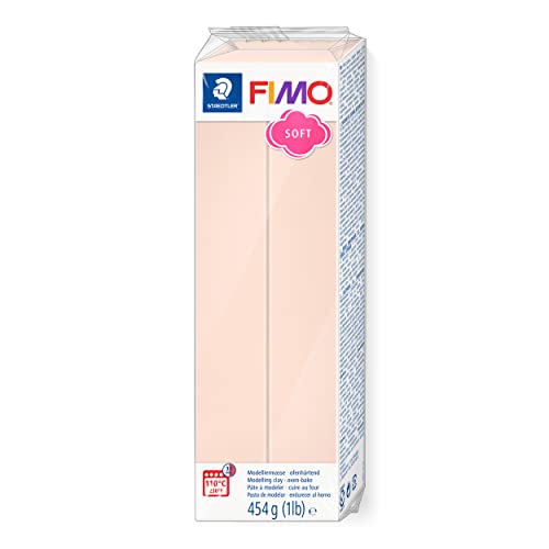 STAEDTLER ofenhärtende Modelliermasse FIMO soft, blass rosa, Großblock 454g, weich und geschmeidig, speziell für Einsteiger und Hobbykünstler, 8021-43 von STAEDTLER