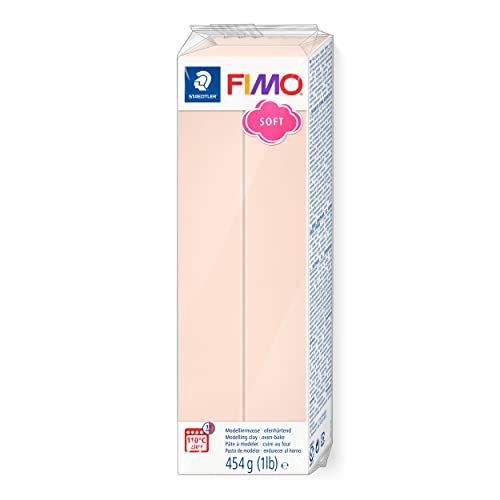 STAEDTLER ofenhärtende Modelliermasse FIMO soft, blass rosa, Großblock 454g, weich und geschmeidig, speziell für Einsteiger und Hobbykünstler, 8021-43 von Staedtler
