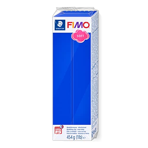 STAEDTLER ofenhärtende Modelliermasse FIMO soft, brillantblau, Großblock 454g, weich und geschmeidig, speziell für Einsteiger und Hobbykünstler, 8021-33 von Staedtler