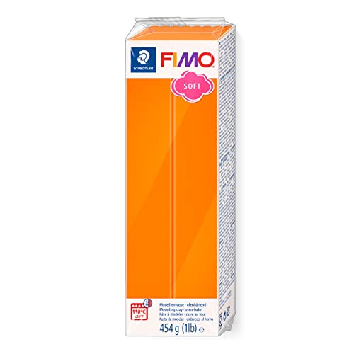 STAEDTLER ofenhärtende Modelliermasse FIMO soft, mandarine, Großblock 454g, weich und geschmeidig, speziell für Einsteiger und Hobbykünstler, 8021-42 von Staedtler