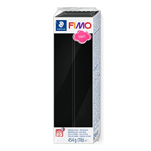 STAEDTLER ofenhärtende Modelliermasse FIMO soft, schwarz, Großblock 454g, weich und geschmeidig, speziell für Einsteiger und Hobbykünstler, 8021-9 von Staedtler