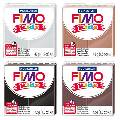STAEDTLER 8030 AMZ 05 - Fimo kids Modelliermasse, 4 Blöcke, 42 g, dunklefarben von STAEDTLER