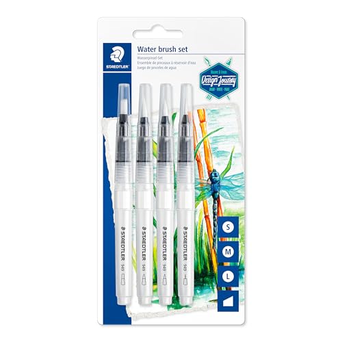 STAEDTLER 949-SBK4-C Wasserpinsel (zum Aquarellieren, Malen und Blenden, gleichmäßige Wasserabgabe, robuste Nylonspitze für Formstabilität, Set mit 4 verschiedenen Pinselspitzen) von Staedtler