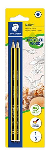 STAEDTLER Bleistift Noris 120, Made from Upcycled Wood, Härtegrad B, Rutschfeste Soft-Oberfläche, hohe Buchfestigkeit, hohe Qualität Made in Germany, Blisterkarte mit 2 Stück, 120-1 BK2D von Staedtler