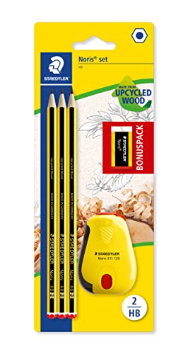 Staedtler Bleistifte Noris, HB, sechskant, Set mit 3 unglaublich bruchfesten Bleistiften, 1 Twist-Spitzer, 1 Radiergummi, hohe Qualität Made in Germany, 120 SBK3P2 Staedtler Bleistifte Noris, HB, sechskant, Set mit 3 unglaublich bruchfesten Bleistiften, 1 Twist-Spitzer, 1 Radiergummi, hohe Qualität Made in Germany, 120 SBK3P2 von Staedtler