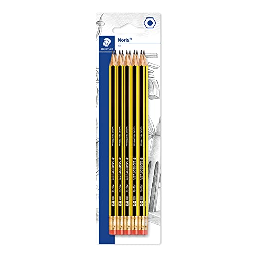 STAEDTLER Bleistifte mit Radiergummi Noris, HB, sechskantformat, hohe Bruchfestigkeit durch spezielle Minenrezeptur und hartverleimte Mine, Set mit 10 Bleistiften, 122-2 BK10 von Staedtler