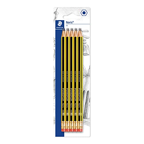 STAEDTLER Bleistifte mit Radiergummi Noris, HB, sechskantformat, hohe Bruchfestigkeit durch spezielle Minenrezeptur und hartverleimte Mine, Set mit 10 Bleistiften, 122-2 BK10 von STAEDTLER