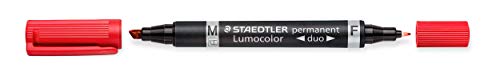 STAEDTLER Doppel-Marker Lumocolor, rot, wisch- und wasserfest auf fast allen Oberflächen, dicke und dünne Spitze, nachfüllbar, lange Lebensdauer, 10 Marker im Kartonetui, 348-2 von Staedtler