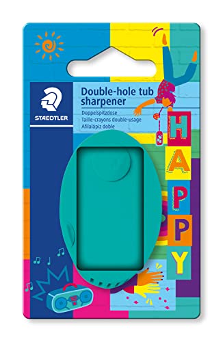 STAEDTLER Doppelspitzdose mit Abfallcontainer, für dicke und dünne Blei- und Farbstifte, Klappspitzdose, herausnehmbarer Spitzer, eine Spitzdose in sortierten Farben, 512PS2BKHA von STAEDTLER