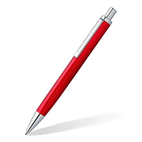 STAEDTLER Druckkugelschreiber triplus 444 M, Farbe Roaring Red, hochwertiges Metallgehäuse in ergonomischer Dreikantform, Großraummine M, Schreibfarbe Blau, 444 M02-3 von Staedtler