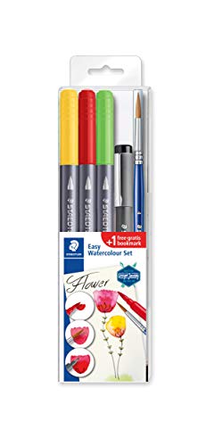 STAEDTLER Easy Watercolour Set Flower - Blume, mit Doppel-Filzstiften, Pigment-Fineliner, Aquarell-Pinsel und Lesezeichen zum selber Bemalen, hohe Qualität, 3001STB5-2 STAEDTLER Easy Watercolour Set Flower - Blume, mit Doppel-Filzstiften, Pigment-Fineliner, Aquarell-Pinsel und Lesezeichen zum selber Bemalen, hohe Qualität, 3001STB5-2 von Staedtler