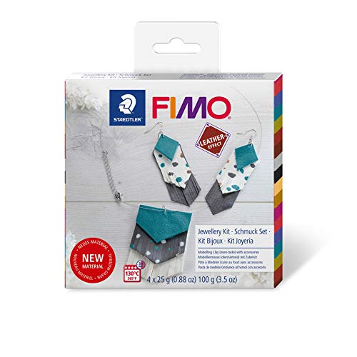 STAEDTLER FIMO Leather-Effect Set „Bohemian Schmuck“ mit Anleitung und Zubehör, ofenhärtende Modelliermasse für kreative Objekte im Leder-Look, lederähnliche Optik und Haptik, 8015 DIY1 von Staedtler