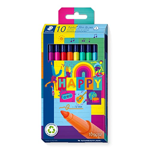 STAEDTLER Fasermaler triplus Happy, ergonomischer Dreikantschaft, Linienbreite 1,0 mm, lange Lebensdauer, 10 fibre-tip pens in sortierten Happy Farben im Kartonetui, 323 C10 HA STAEDTLER Fasermaler triplus Happy, ergonomischer Dreikantschaft, Linienbreite 1,0 mm, lange Lebensdauer, 10 fibre-tip pens in sortierten Happy Farben im Kartonetui, 323 C10 HA von Staedtler