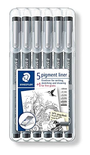STAEDTLER Fineliner Set pigment liner, 6 Linienbreiten, hohe Qualität, Pigmenttinte, dokumentenecht, lichtbeständig, schwarz, 5 Fineliner und 1 Stück gratis, 308 SB6P1 STAEDTLER Fineliner Set pigment liner, 6 Linienbreiten, hohe Qualität, Pigmenttinte, dokumentenecht, lichtbeständig, schwarz, 5 Fineliner und 1 Stück gratis, 308 SB6P1 von Staedtler