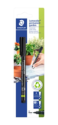 STAEDTLER Gartenmarker Lumocolor permanent garden, wisch- und wasserfest, wetterfest, Linienbreite M - Medium, ca. 1,0 mm, 1 schwarzer Marker auf Blisterkarte, 318-9WP4HZST von Staedtler