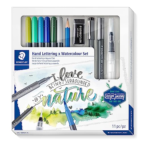 STAEDTLER Handlettering & Aquarell Set, Komplett-Set zum Kombinieren von Hand Lettering mit angesagten Aquarelleffekten, inclusive Step-by-Step-Anleitungen und ausführlichen Beschreibungen, 61 3001-2 von Staedtler