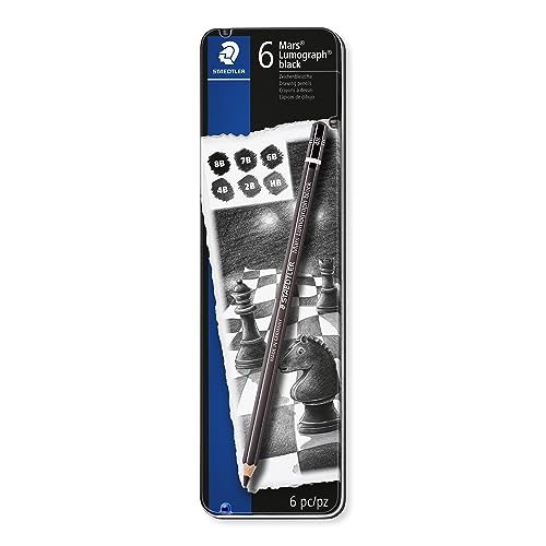 STAEDTLER Künstlerbleistift Mars Lumograph black, Sechskantform, hochwertige Premium-Bleistifte mit spezieller Minenrezeptur, 6 ST in Metalletui, 100B G6, Schwarz STAEDTLER Künstlerbleistift Mars Lumograph black, Sechskantform, hochwertige Premium-Bleistifte mit spezieller Minenrezeptur, 6 ST in Metalletui, 100B G6, Schwarz von Staedtler