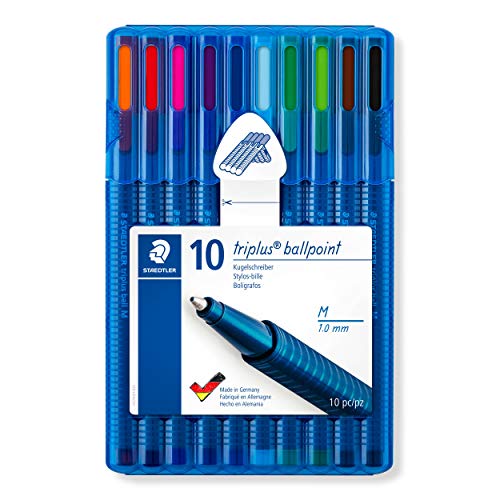 STAEDTLER Kugelschreiber triplus ball (ergonomischer Dreikantschaft, Linienbreite M, wischfest, aufstellbare STAEDTLER-Box mit 10 brillanten Farben) von Staedtler
