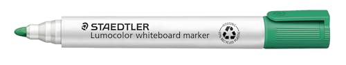 STAEDTLER Whiteboard Marker Lumocolor, grün, trocken und rückstandsfrei abwischbar, Rundspitze ca. 2 mm Linienbreite, hohe Qualität Made in Germany, 10 grüne Marker, 351-5 von Staedtler