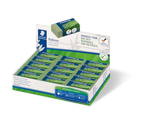 STAEDTLER Radierer, Radiergummi aus bis zu 56% natürlichem- und nachwachsendem Anteil, phthalat- und latexfrei, Schiebemanschette, Größe 43x19x13 mm, 30 olivgrüne Radierer im Kartondisplay, 526 83-5 STAEDTLER Radierer, Radiergummi aus bis zu 56% natürlichem- und nachwachsendem Anteil, phthalat- und latexfrei, Schiebemanschette, Größe 43x19x13 mm, 30 olivgrüne Radierer im Kartondisplay, 526 83-5 von Staedtler