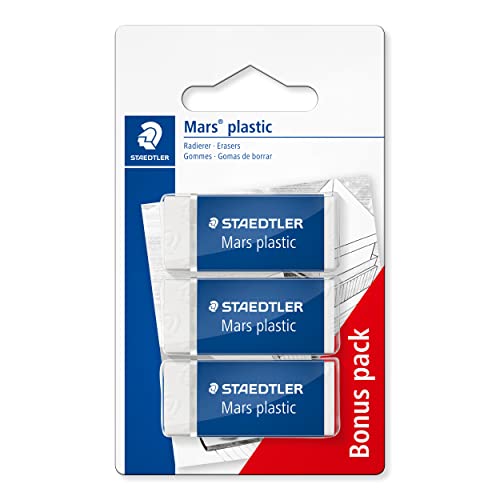 STAEDTLER Radierer Mars plastic, Phtalat- und latexfrei, geringe Krümelbildung, weiß, premium Qualität, geringe Abnutung, 2 Stück und 1 Stück gratis, 526 53 ABK3D STAEDTLER Radierer Mars plastic, Phtalat- und latexfrei, geringe Krümelbildung, weiß, premium Qualität, geringe Abnutung, 2 Stück und 1 Stück gratis, 526 53 ABK3D von Staedtler