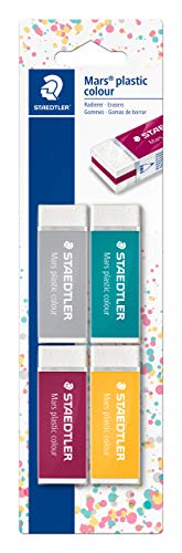 STAEDTLER Radierer Mars plastic colour, geringe Krümelbildung, Phthalat- und latexfrei, Blisterkarte mit 4 Radierer, 52650E1BK4 von Staedtler