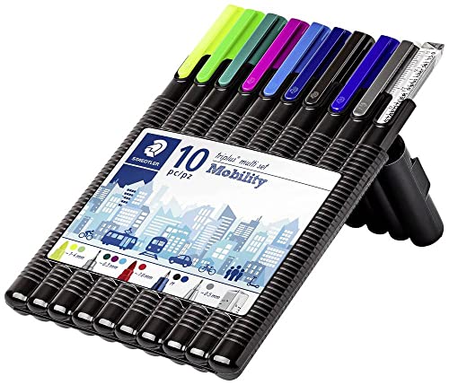 STAEDTLER Schreibset triplus multi set Mobility, enthält Kugelschreiber, Druckbleistift, verschiedene Marker und Lineal, 10 ausgewählte Schreibgeräte in aufstellbarer STAEDTLER Box, 34 SB10MS von Staedtler