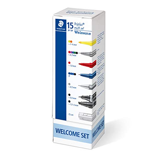 STAEDTLER Schreibset triplus multi set Welcome Set, enthält Kugelschreiber, Druckbleistift, verschiedene Marker und Lineal, 15 ausgewählte Schreibgeräte im handlichen Karton Köcher, 34 CPR15 von STAEDTLER