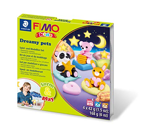 STAEDTLER Spiel- und Modellier-Set FIMO kids"Dreamy-Pets", besonders weiche Modelliermasse, spannende kindgerechte Projekte fördern die Feinmotorik und Kreativität, 8034 28 LY von Staedtler