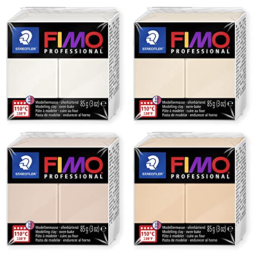 STAEDTLER Staedtler 8004 FIMO Professional ofenhärtende Polymer-Modelliermasse – Packung mit 4 x 85-g-Blöcken – neutrale Farben von STAEDTLER